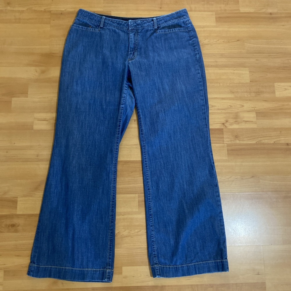 Banana Republic‎ Mid-Rise Wide-Leg Jeans Blue Denim 5-Pocket Button Zip Size 14